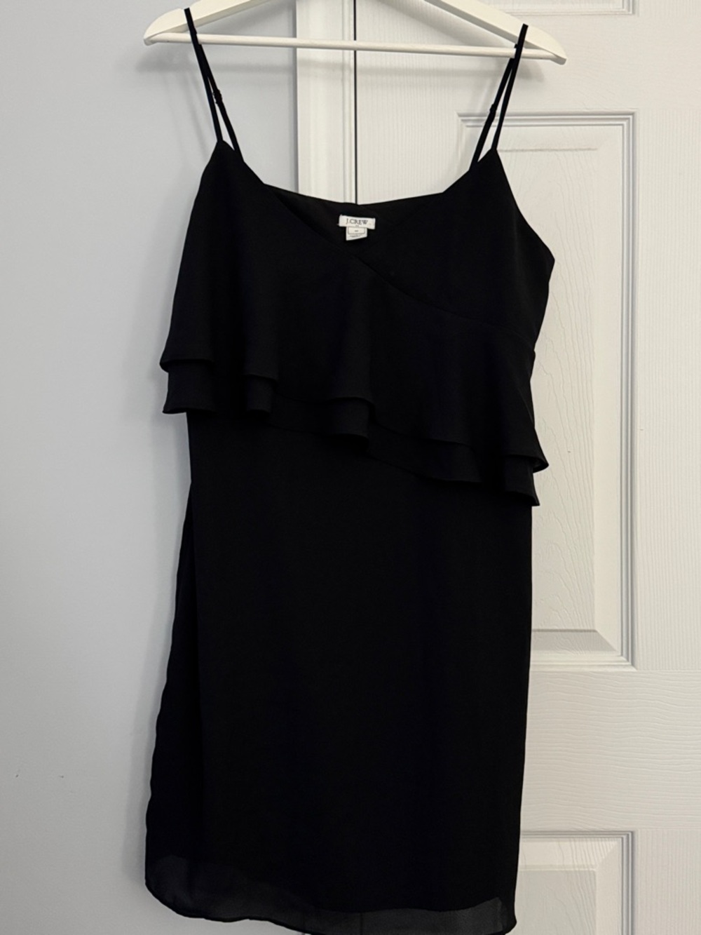 J. Crew Black Ruffle Slip Dress